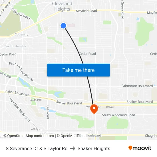 S Severance Dr & S Taylor Rd to Shaker Heights map
