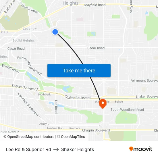 Lee Rd & Superior Rd to Shaker Heights map