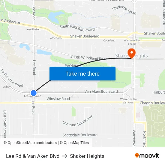 Lee Rd & Van Aken Blvd to Shaker Heights map