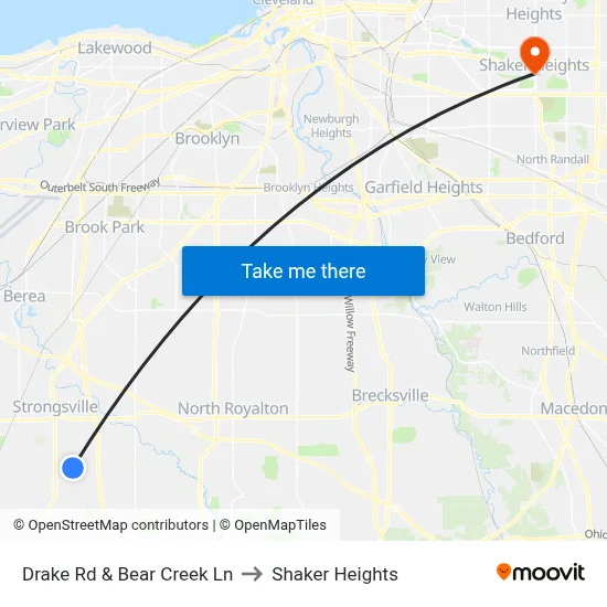 Drake Rd & Bear Creek Ln to Shaker Heights map