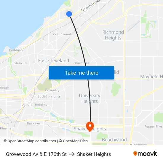 Grovewood Av & E 170th St to Shaker Heights map