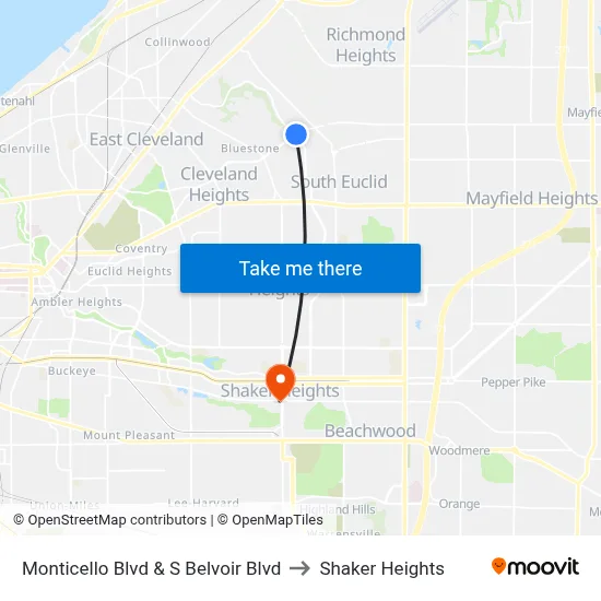 Monticello Blvd & S Belvoir Blvd to Shaker Heights map
