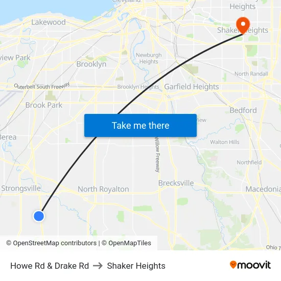 Howe Rd & Drake Rd to Shaker Heights map