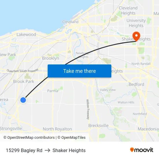 15299 Bagley Rd to Shaker Heights map