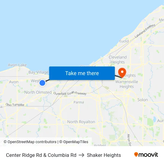 Center Ridge Rd & Columbia Rd to Shaker Heights map