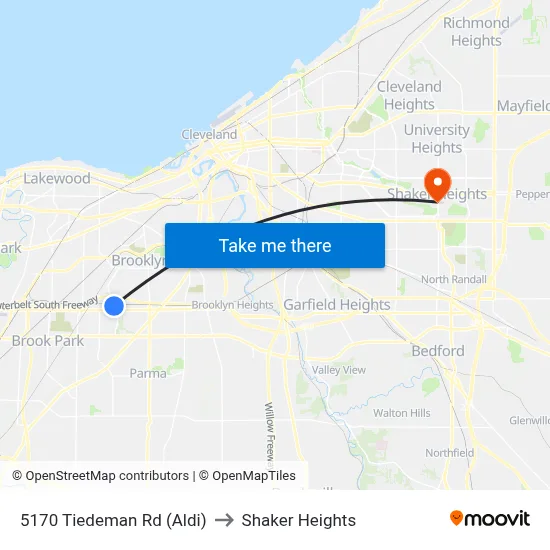 5170 Tiedeman Rd (Aldi) to Shaker Heights map