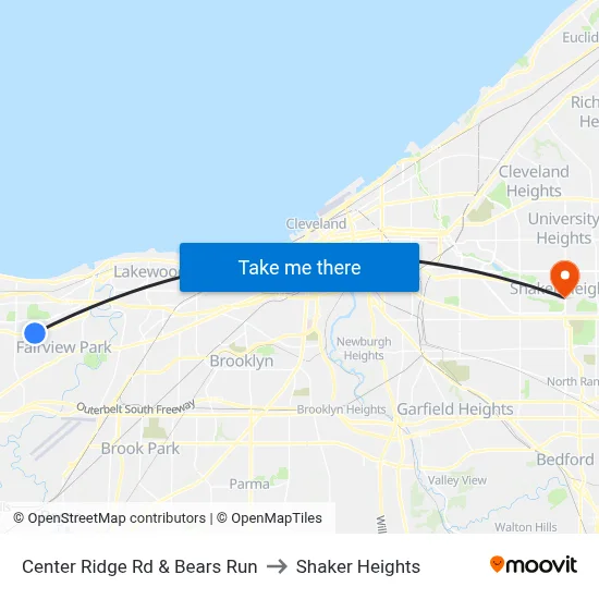 Center Ridge Rd & Bears Run to Shaker Heights map
