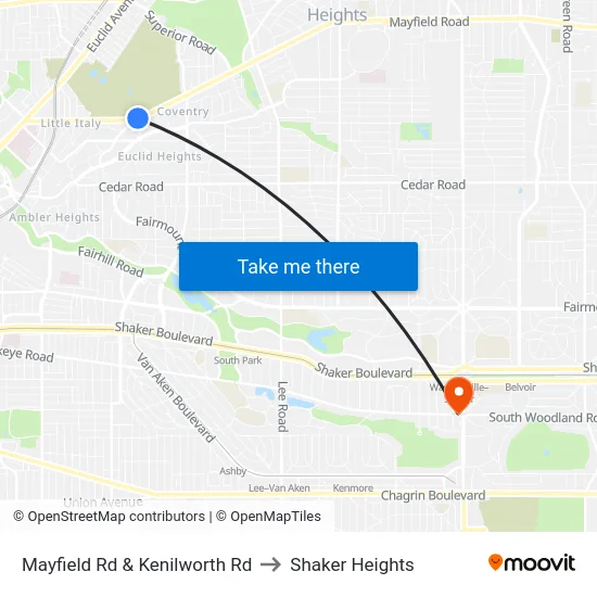 Mayfield Rd & Kenilworth Rd to Shaker Heights map