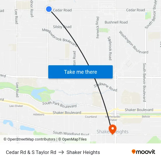 Cedar Rd & S Taylor Rd to Shaker Heights map