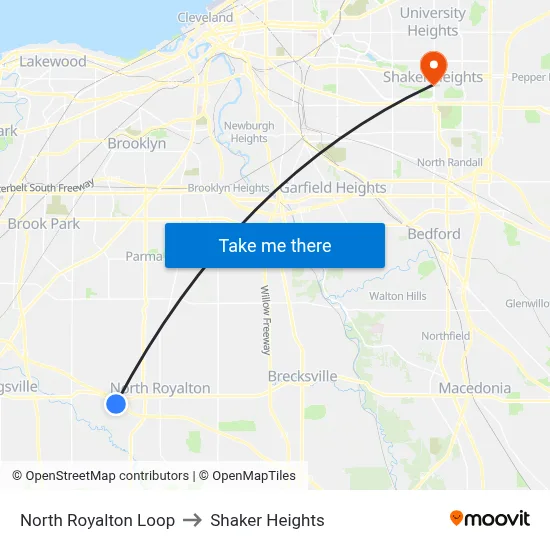 North Royalton Loop to Shaker Heights map