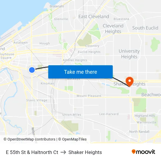 E 55th St & Haltnorth Ct to Shaker Heights map