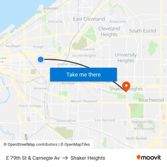 E 79th St & Carnegie Av to Shaker Heights map