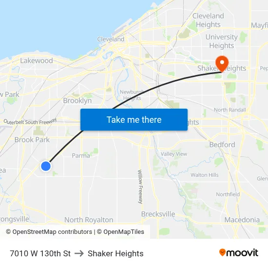 7010 W 130th St to Shaker Heights map