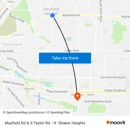 Mayfield Rd & S Taylor Rd to Shaker Heights map