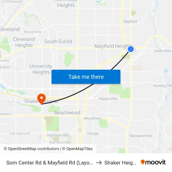 Som Center Rd & Mayfield Rd (Layover) to Shaker Heights map