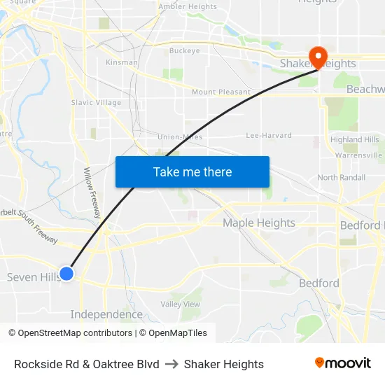 Rockside Rd & Oaktree Blvd to Shaker Heights map