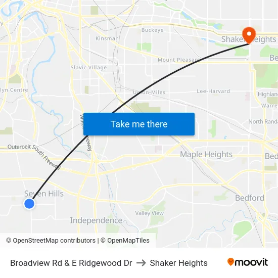Broadview Rd & E Ridgewood Dr to Shaker Heights map