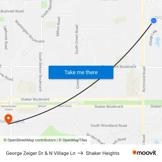 George Zeiger Dr & N Village Ln to Shaker Heights map
