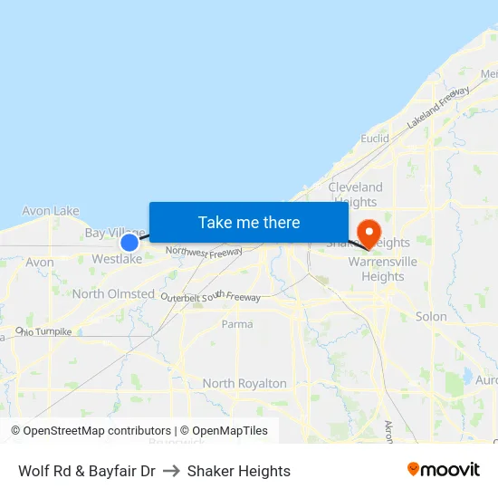 Wolf Rd & Bayfair Dr to Shaker Heights map