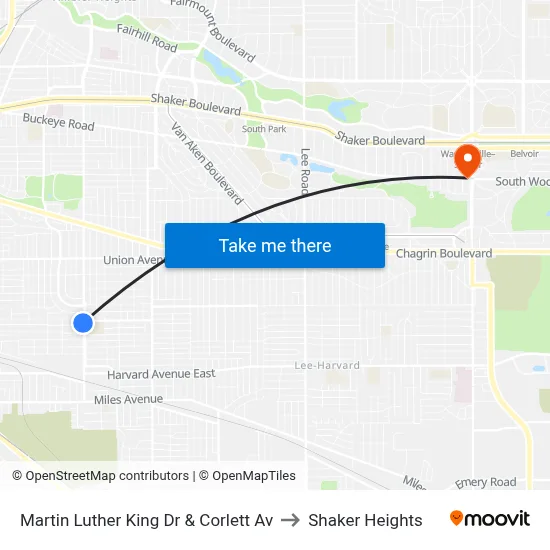 Martin Luther King Dr & Corlett Av to Shaker Heights map