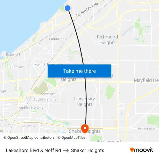 Lakeshore Blvd & Neff Rd to Shaker Heights map