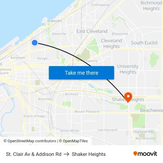 St. Clair Av & Addison Rd to Shaker Heights map