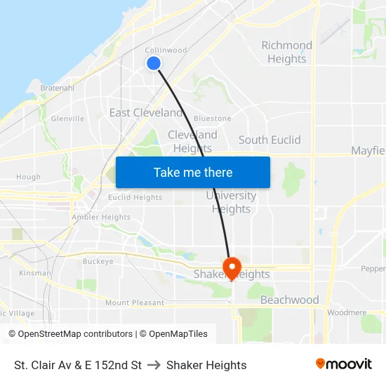 St. Clair Av & E 152nd St to Shaker Heights map