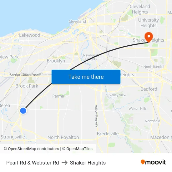 Pearl Rd & Webster Rd to Shaker Heights map