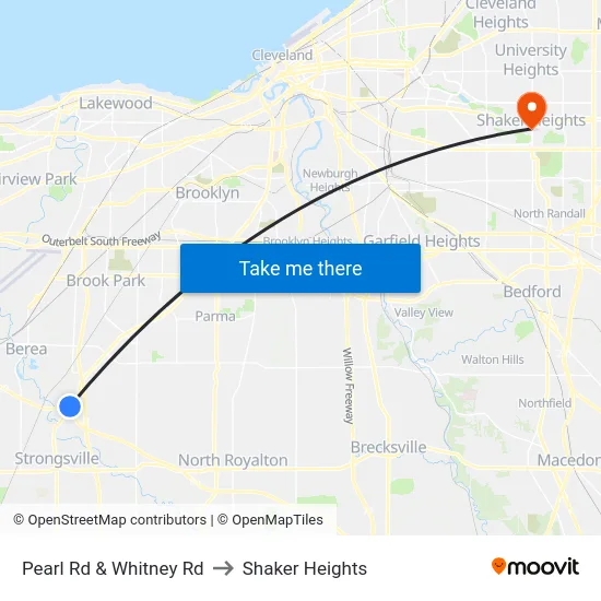 Pearl Rd & Whitney Rd to Shaker Heights map