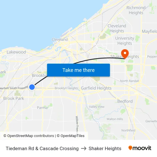 Tiedeman Rd & Cascade Crossing to Shaker Heights map