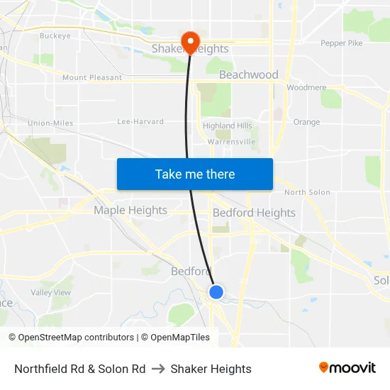 Northfield Rd & Solon Rd to Shaker Heights map