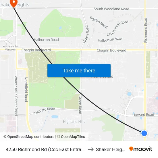 4250 Richmond Rd (Ccc East Entrance) to Shaker Heights map