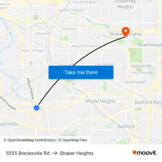 5555 Brecksville Rd to Shaker Heights map