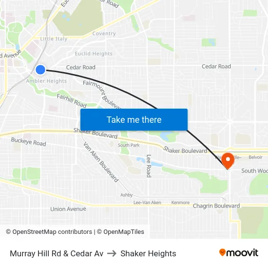 Murray Hill Rd & Cedar Av to Shaker Heights map