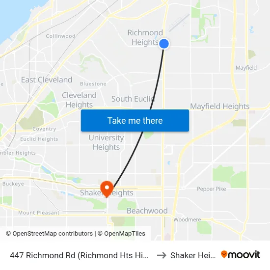 447 Richmond Rd (Richmond Hts High School) to Shaker Heights map