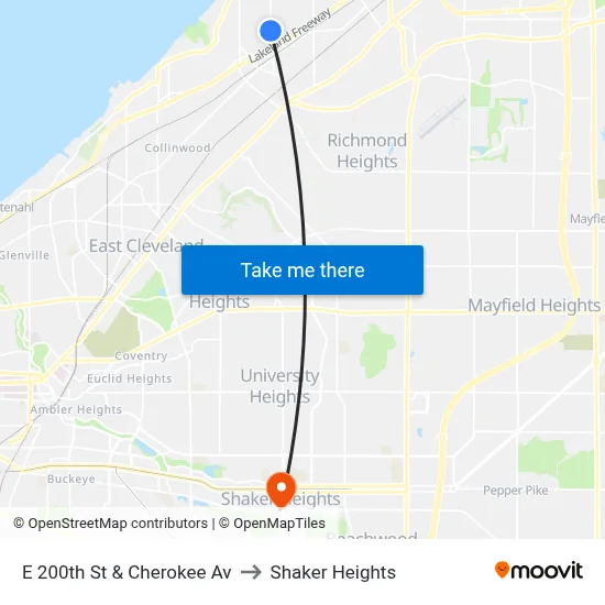 E 200th St & Cherokee Av to Shaker Heights map