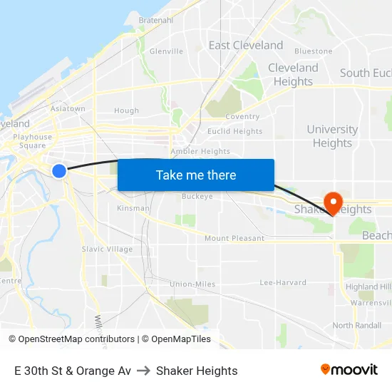 E 30th St & Orange Av to Shaker Heights map