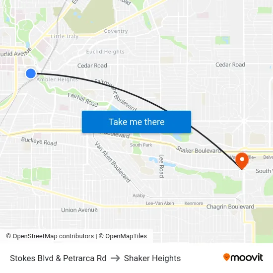 Stokes Blvd & Petrarca Rd to Shaker Heights map
