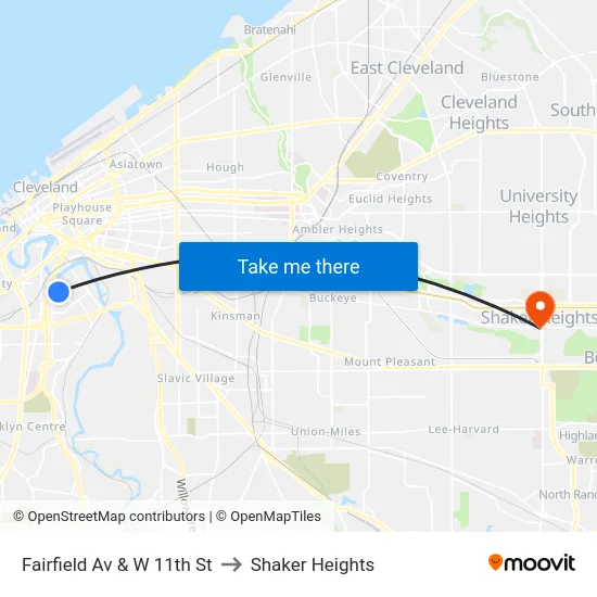 Fairfield Av & W 11th St to Shaker Heights map