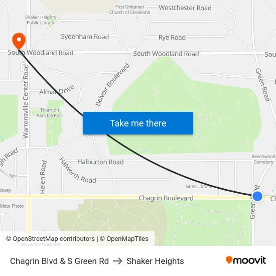 Chagrin Blvd & S Green Rd to Shaker Heights map