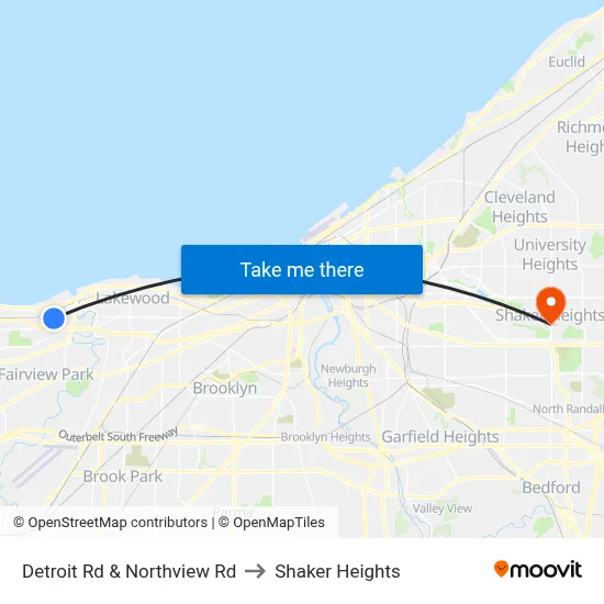 Detroit Rd & Northview Rd to Shaker Heights map