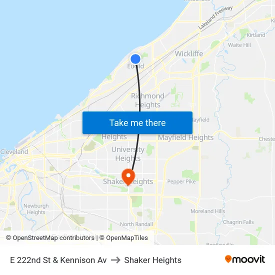 E 222nd St & Kennison Av to Shaker Heights map