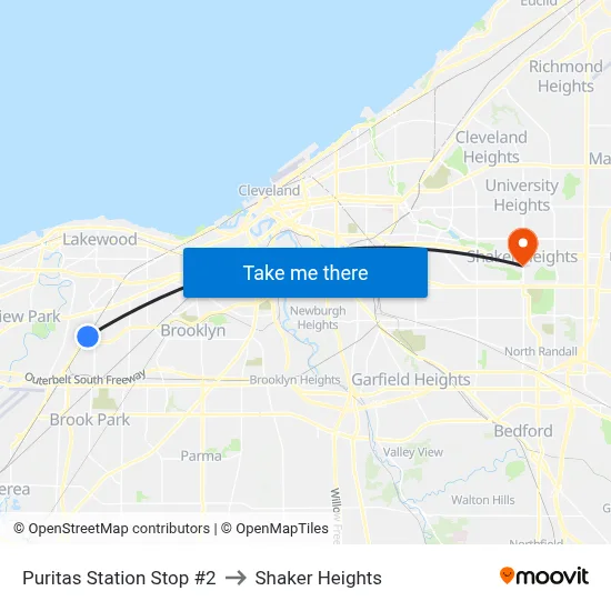 Puritas Station Stop #2 to Shaker Heights map
