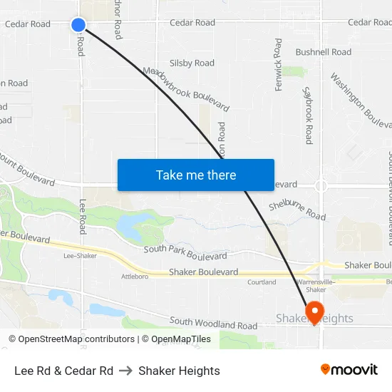 Lee Rd & Cedar Rd to Shaker Heights map