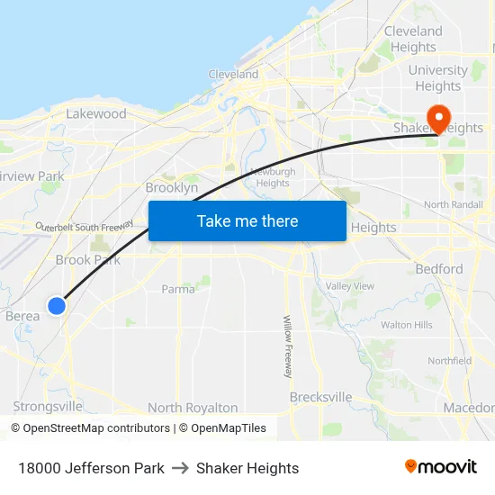 18000 Jefferson Park to Shaker Heights map