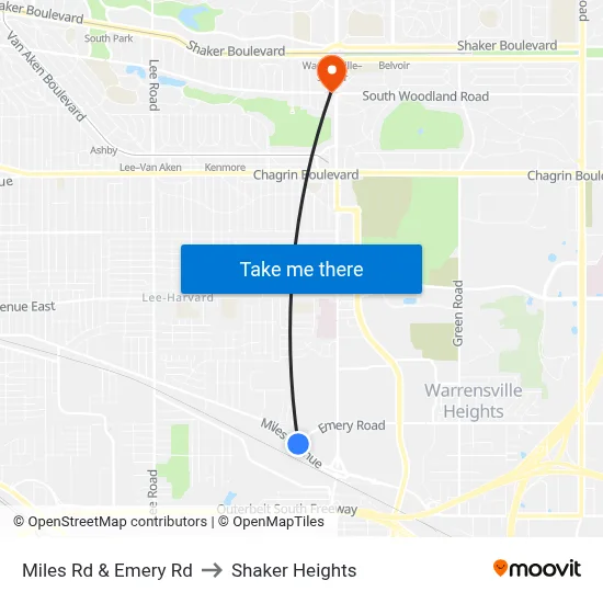 Miles Rd & Emery Rd to Shaker Heights map