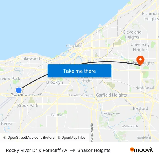 Rocky River Dr & Ferncliff Av to Shaker Heights map