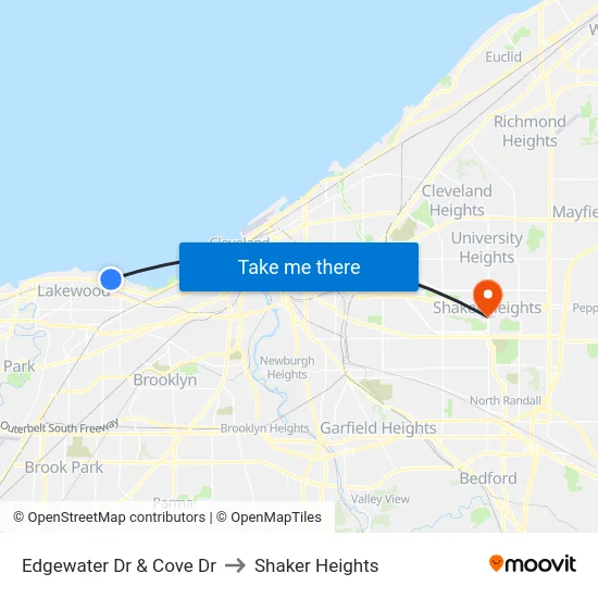 Edgewater Dr & Cove Dr to Shaker Heights map
