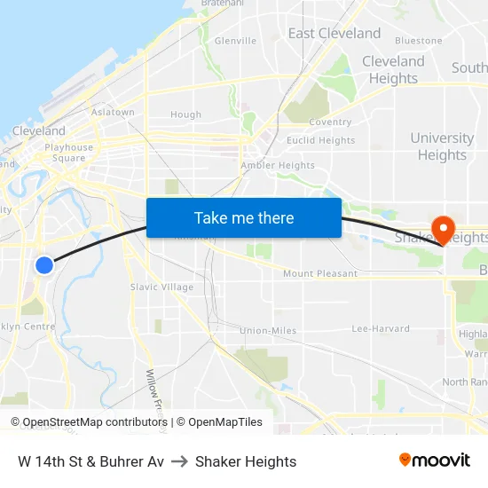 W 14th St & Buhrer Av to Shaker Heights map