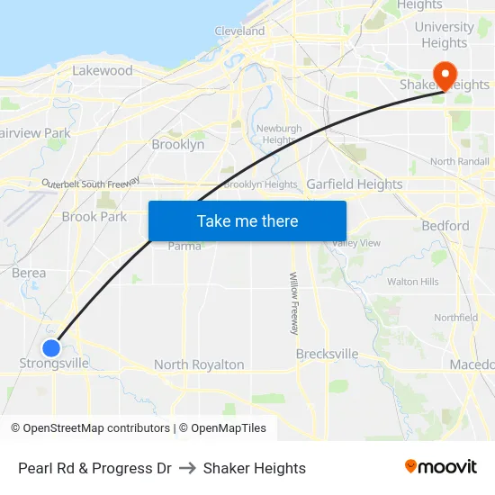 Pearl Rd & Progress Dr to Shaker Heights map